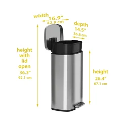 Stainless Steel Trash Can with Hinged Lid, 13.2-Gallon, Silver (HLSS13RFR)<HLS Commercial Outlet