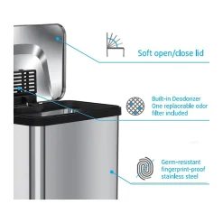 Stainless Steel Step Trash Can with Hinged Lid, 18-Gallon, Silver (HLS18SS)<HLS Commercial