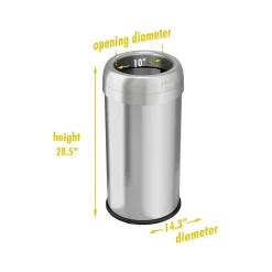 Stainless Steel Trash Can with Open Lid, 16-Gallon, Silver (HLS16STR)<HLS Commercial Clearance