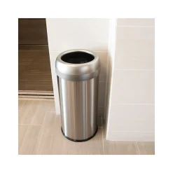 Stainless Steel Trash Can with Open Lid, 16-Gallon, Silver (HLS16STR)<HLS Commercial Clearance