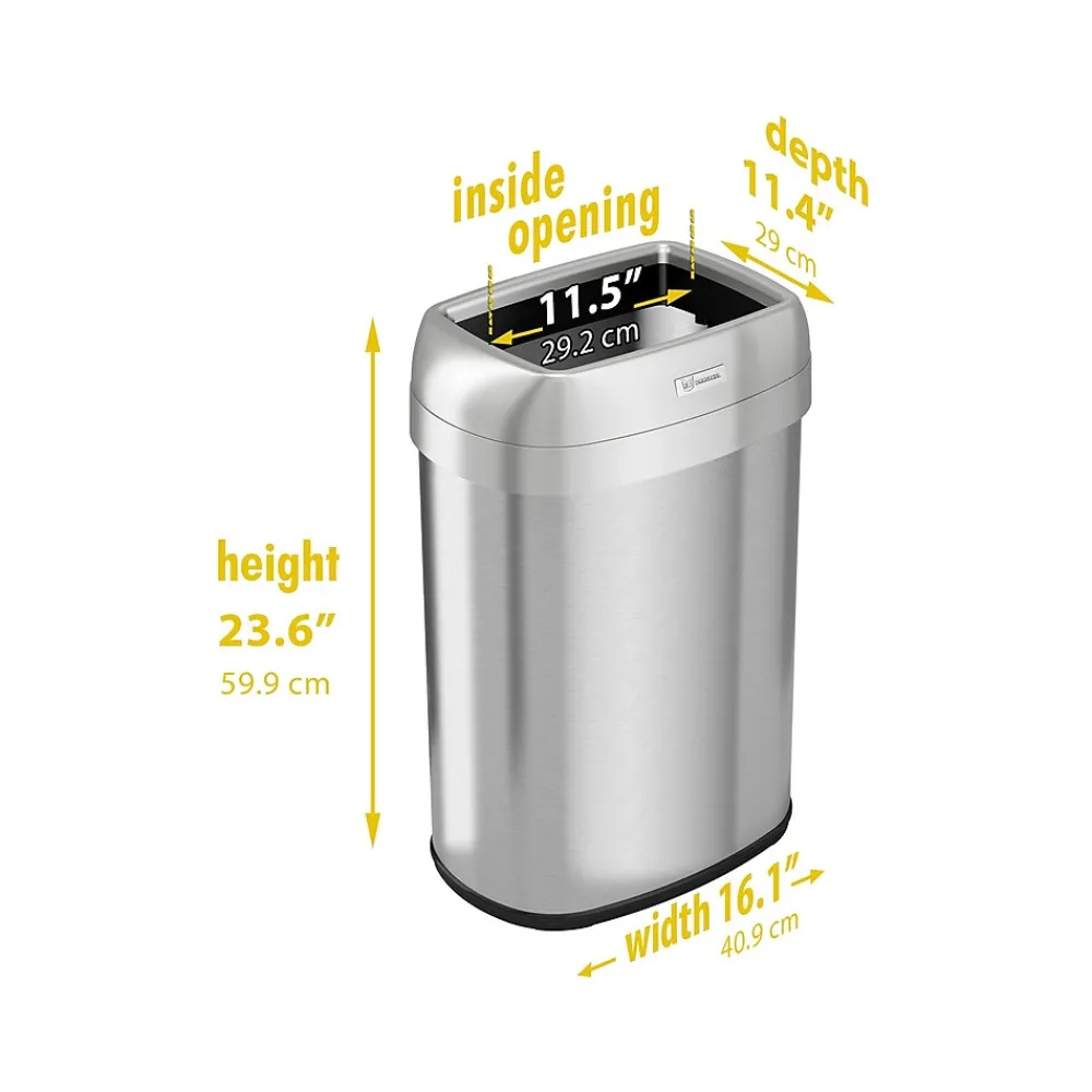 Stainless Steel Trash Can with Open Lid, 13-Gallon, Silver (HLS13STV)<HLS Commercial Clearance