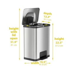 Stainless Steel Step Trash Can with Hinged Lid, 13-Gallon, Silver (HLS13SS)<HLS Commercial