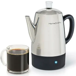 HomeCraft HCPC10SS 10-Cups Stainless Steel Coffee Percolator, Silver/Black