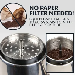 HomeCraft HCPC10SS 10-Cups Stainless Steel Coffee Percolator, Silver/Black