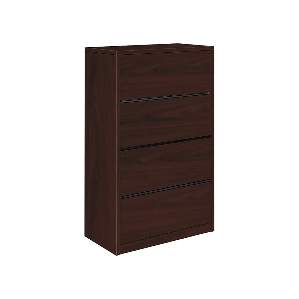 File Cabinets*HON 10500 Series 4-Drawer Lateral File Cabinet, Locking, Letter/Legal, Mahogany, 36"W (H10516.NN)