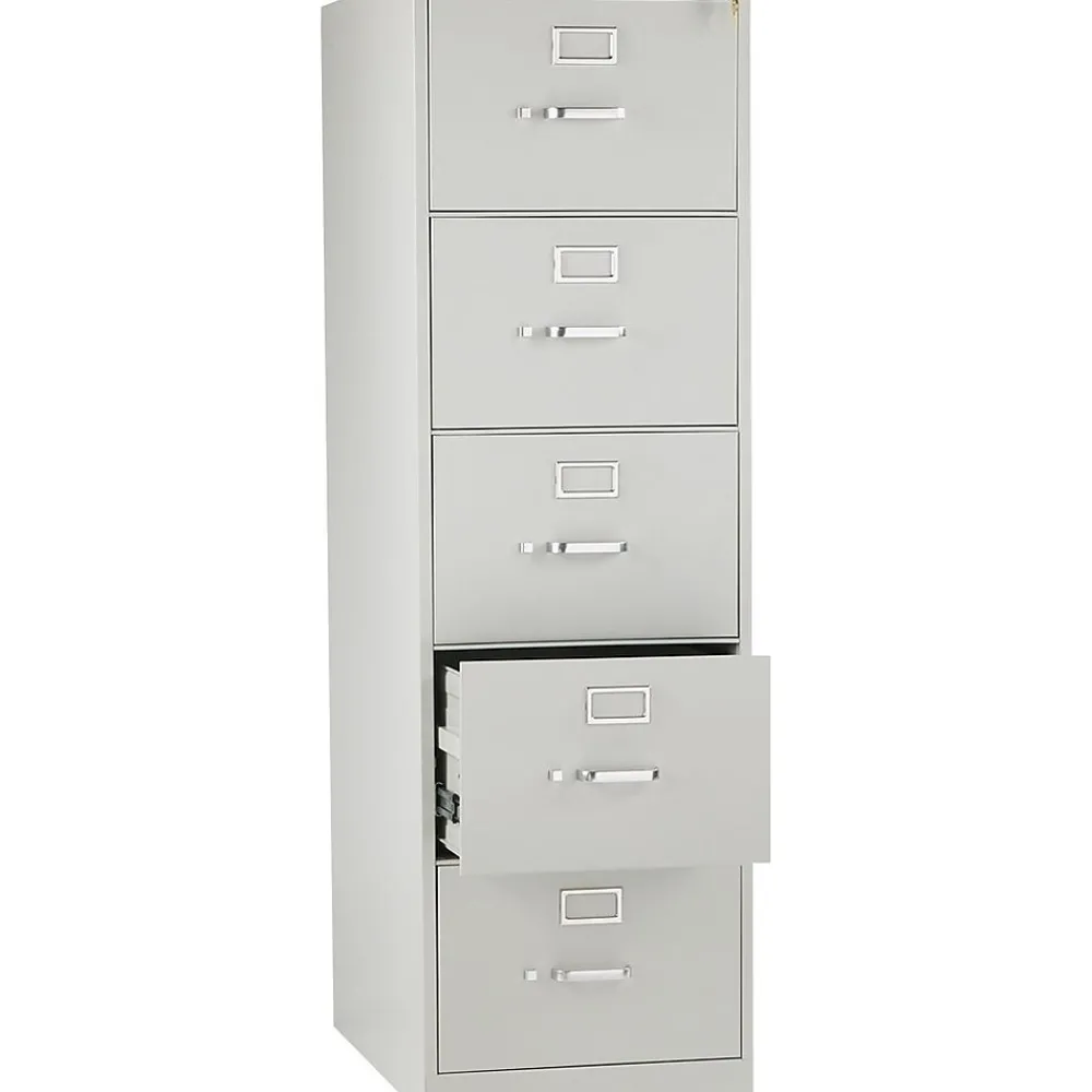 File Cabinets*HON 310 Series 5-Drawer Vertical File Cabinet, Legal Size, Lockable, 60"H x 18.25"W x 26.5"D, Light Gray (H315CPQ)