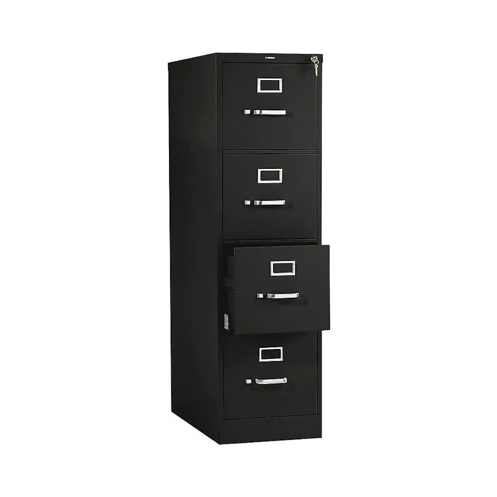 File Cabinets*HON 510 Series 4-Drawer Vertical File Cabinet, Locking, Letter, Black, 25"D (514PP)