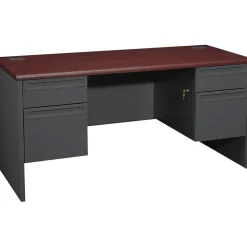 Office Desks*HON ® 38000 Series Kneespace Credenza with Locks, Mahogany/Charcoal, 29 1/2"H x 60"W x 24"D