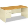 Office Desks*HON 38000 Series "L" Workstation Left Pedestal Desk, Harvest Oak/Putty (38292LCL)