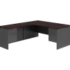 L-Desks*HON 38000 Series L-Shaped Office Desk, Mahogany/Charcoal (38LR7284NS)