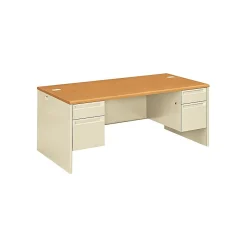 Computer Desks*HON 38000 Series 72"W Double Pedestal Desk, Harvest Oak/Putty (38180CL)