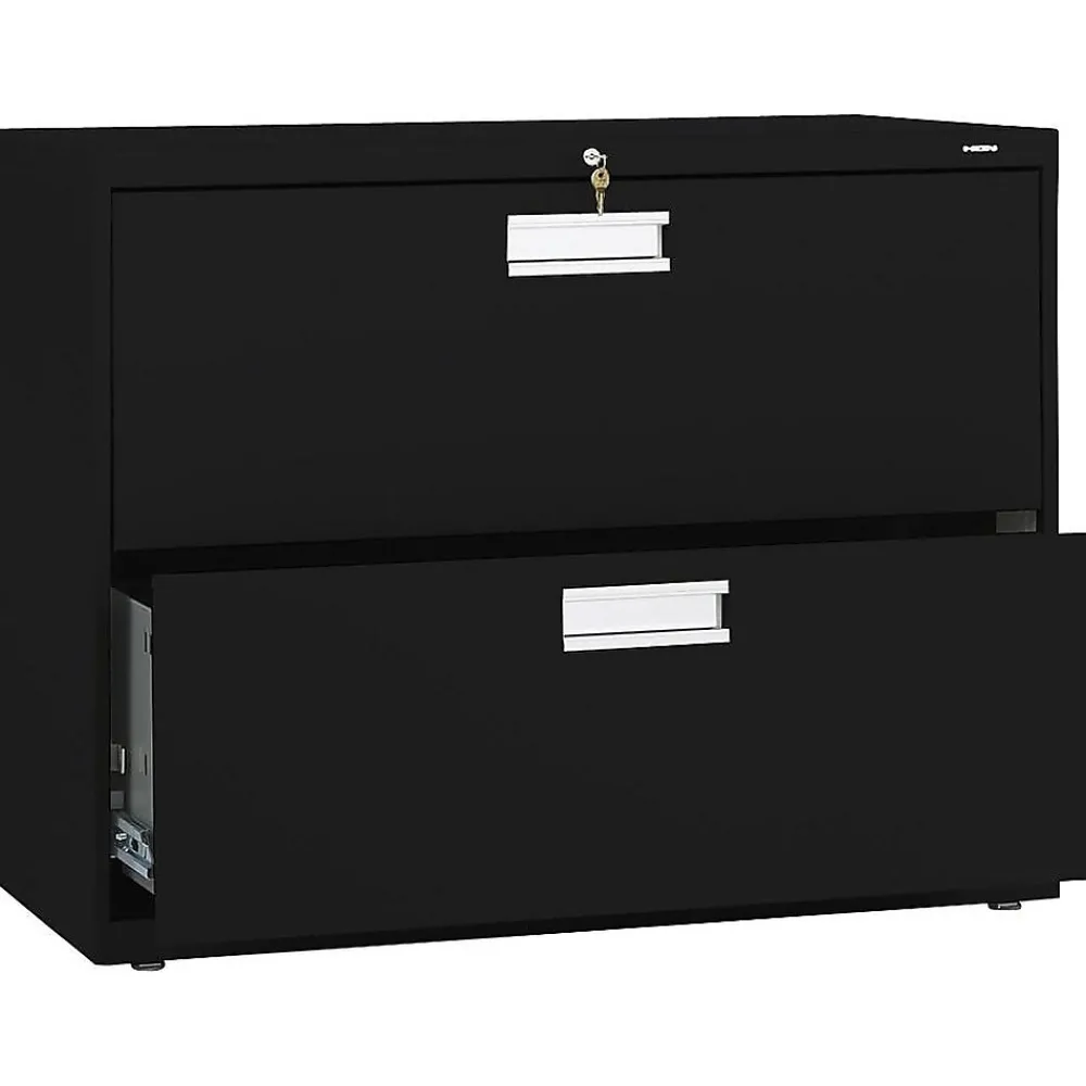 File Cabinets*HON Brigade 600 Series 2-Drawer Lateral File Cabinet, Letter/Legal Size, Lockable, 28.38"H x 36"W x 19.25"D, (682LP) Black