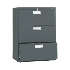 File Cabinets*HON Brigade 600 Series 3-Drawer Lateral File Cabinet, Locking, Letter/Legal, Charcoal, 30"W (H673.L.S)