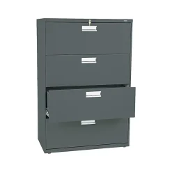 File Cabinets*HON Brigade 600 Series 4-Drawer Lateral File Cabinet, Locking, Letter/Legal, Charcoal, 36"W (H684.L.S)