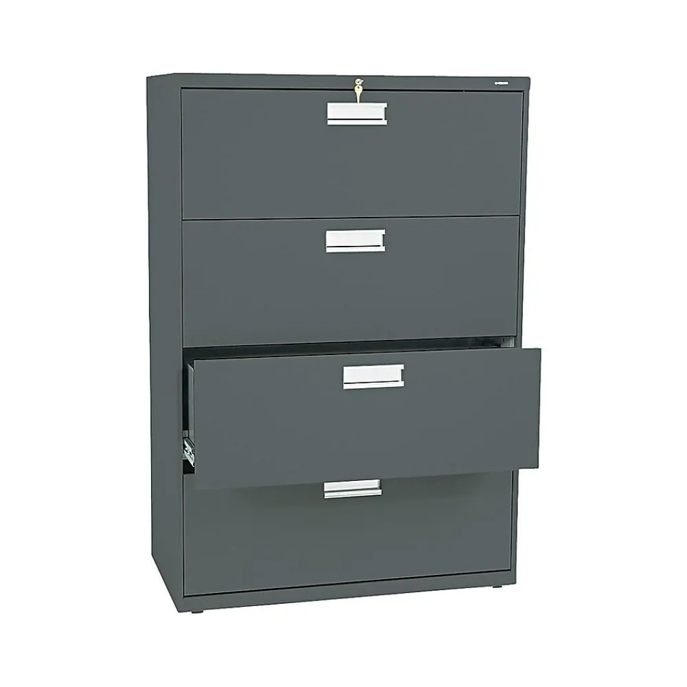 File Cabinets*HON Brigade 600 Series 4-Drawer Lateral File Cabinet, Locking, Letter/Legal, Charcoal, 36"W (H684.L.S)