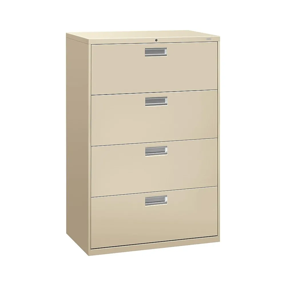 File Cabinets*HON Brigade 600 Series 4-Drawer Lateral File Cabinet, Locking, Letter/Legal, Putty/Beige, 36"W (684LL)