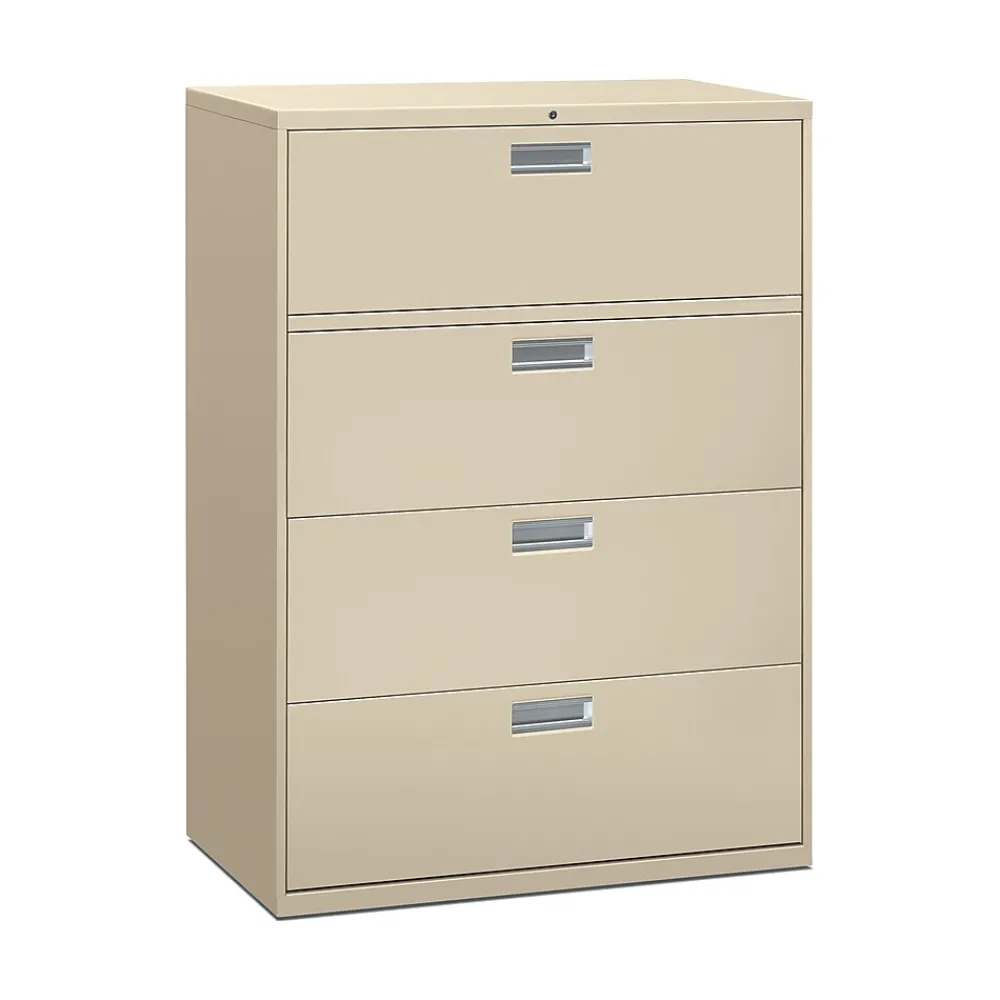 File Cabinets*HON Brigade 600 Series 4-Drawer Lateral File Cabinet, Locking, Letter/Legal, Putty/Beige, 42"W (694LL)