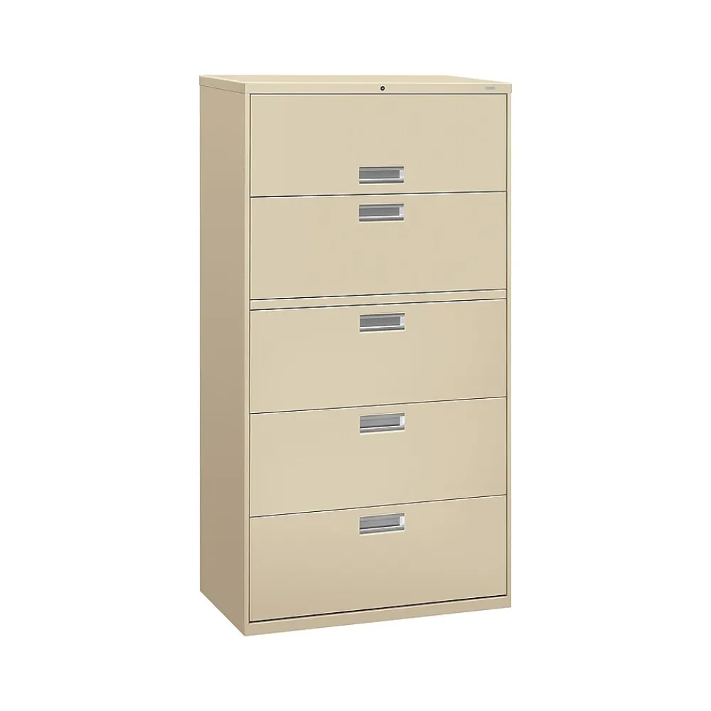 File Cabinets*HON Brigade 600 Series 5-Drawer Lateral File Cabinet, Locking, Letter/Legal, Putty/Beige, 36"W (H685.L.L)