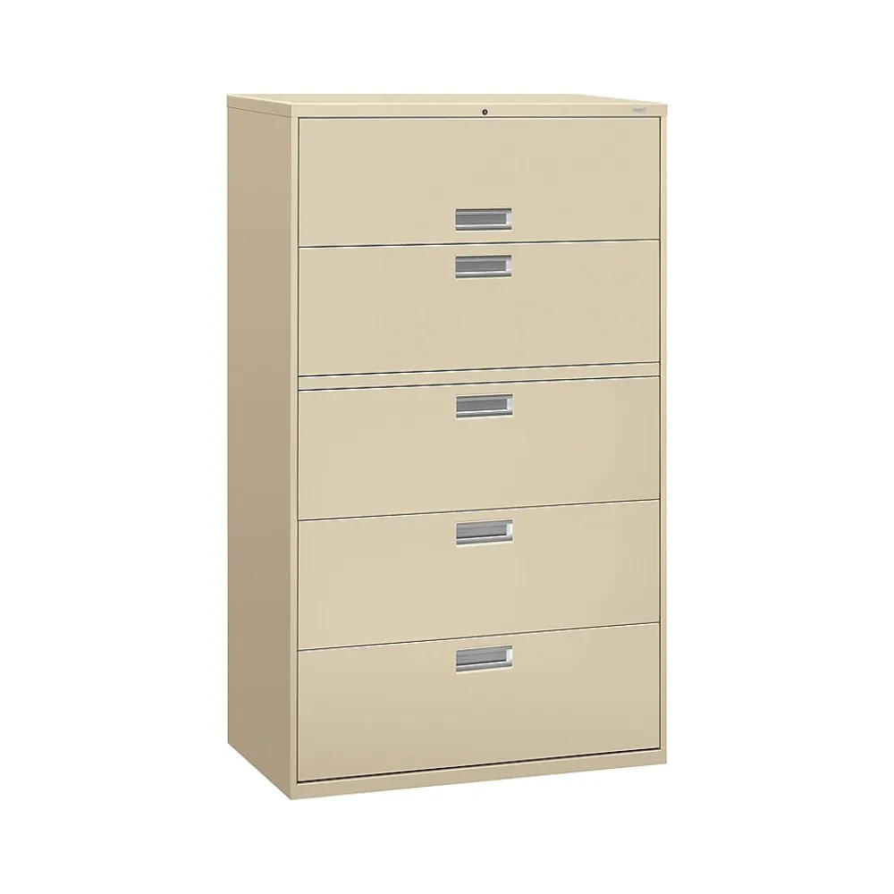 File Cabinets*HON Brigade 600 Series 5-Drawer Lateral File Cabinet, Locking, Letter/Legal, Putty/Beige, 42"W (H695.L.L)