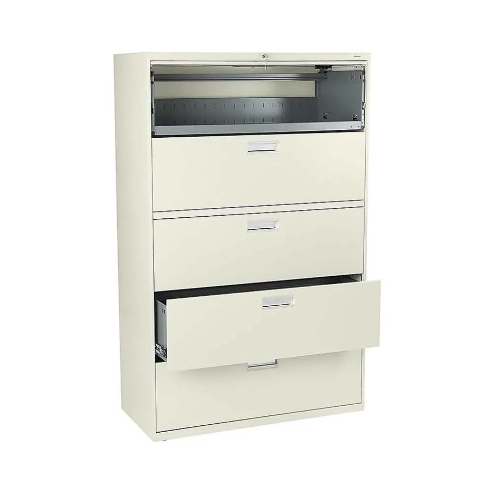 File Cabinets*HON Brigade 600 Series 5-Drawer Lateral File Cabinet, Locking, Letter/Legal, Putty/Beige, 42"W (H695.L.L)