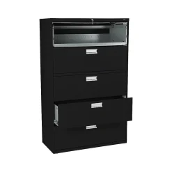 File Cabinets*HON Brigade 600 Series 5-Drawer Lateral File Cabinet, Locking, Letter/Legal, Black, 42"W (695LP)
