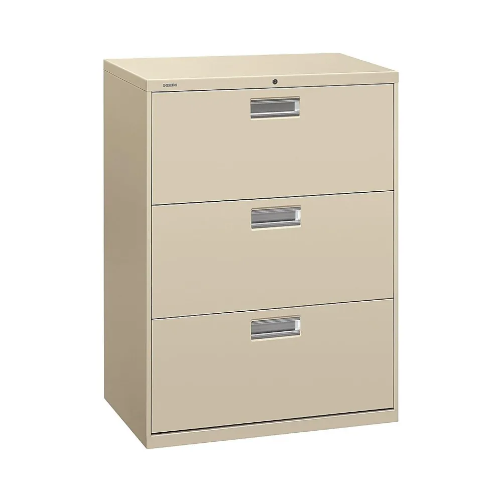 File Cabinets*HON Brigade 600 Series 3-Drawer Lateral File Cabinet, Locking, Letter/Legal, Putty/Beige, 30"W (H673.L.L)