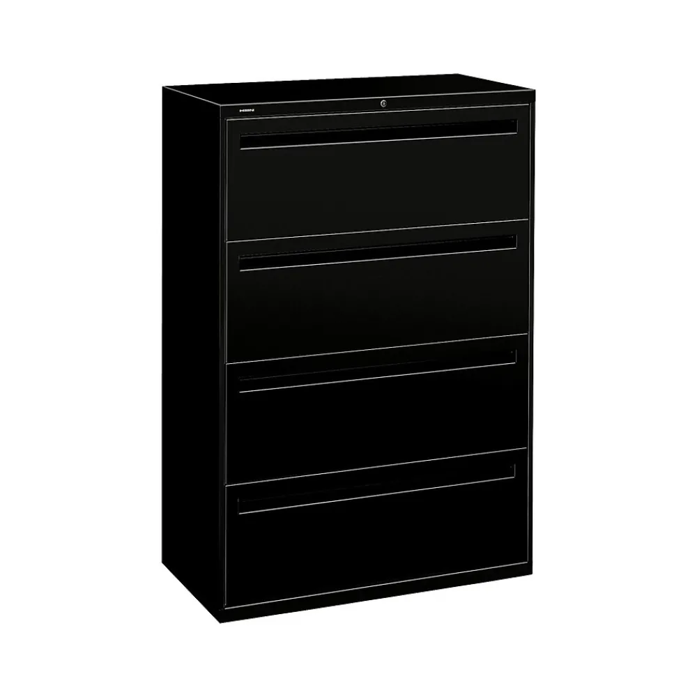 File Cabinets*HON Brigade 700 Series 4-Drawer Lateral File Cabinet, Locking, Black, Letter/Legal, 36"W (H784.L.P)