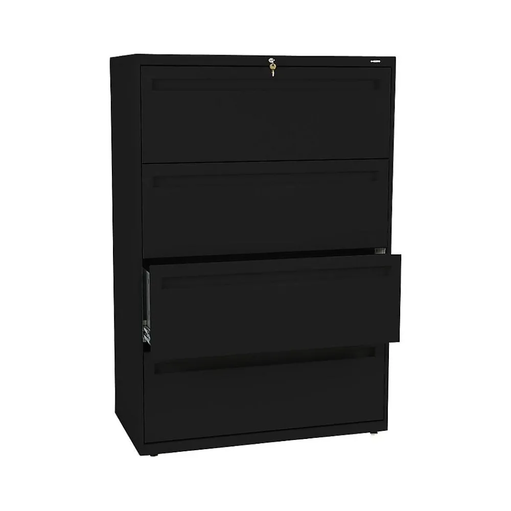 File Cabinets*HON Brigade 700 Series 4-Drawer Lateral File Cabinet, Locking, Black, Letter/Legal, 36"W (H784.L.P)