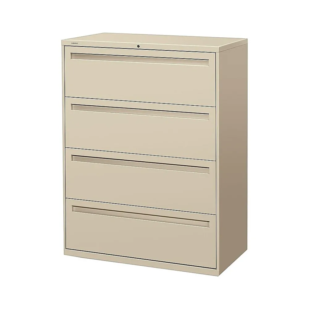 File Cabinets*HON Brigade 700 Series 4-Drawer Lateral File Cabinet, Locking, Letter/Legal, Putty, 42"W (H794.L.L)