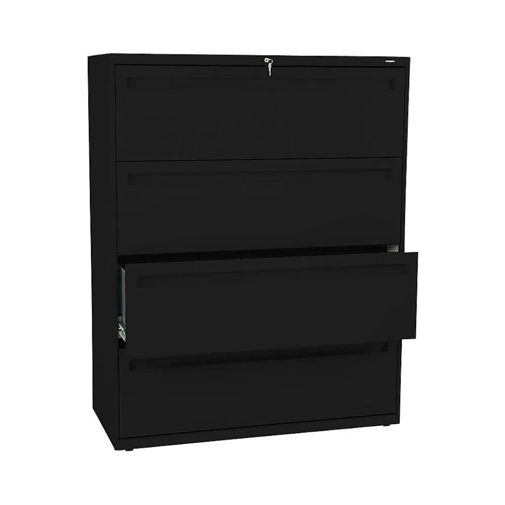 File Cabinets*HON Brigade 700 Series 4-Drawer Lateral File Cabinet, Locking, Black, Letter/Legal, 42"W (H794.L.P)