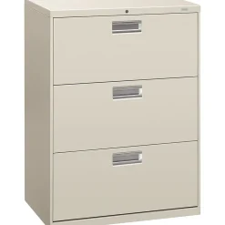 File Cabinets*HON Brigade 600 Series H673 3-Drawer Lateral File Cabinet, Locking, Letter/Legal, Light Gray, 30" (673LQ)