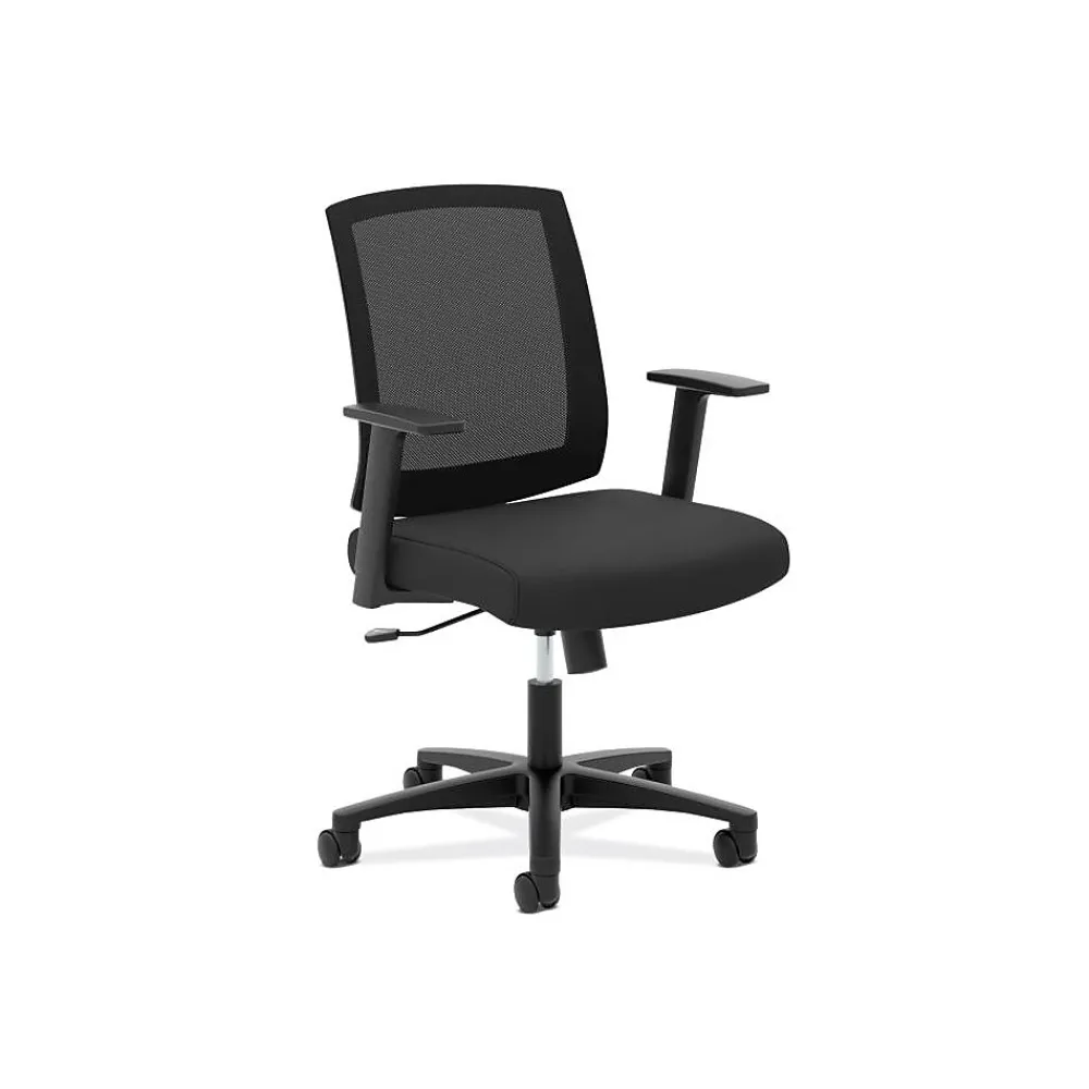 Office Chairs*HON Mesh Mid-Back Task Chair, Center-Tilt, Tension, Lock, Fixed Arms, Black Mesh, Black Fabric (BSXVL511LH10)