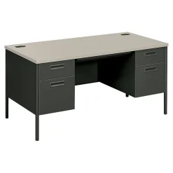 Computer Desks*HON Metro Classic 60" Double Pedestal Desk, Gray/Charcoal (HP3262G2S)