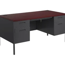 Computer Desks*HON Metro Classic 60" Double Pedestal Desk, Mahogany/Charcoal (P3262NS)