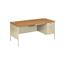 Computer Desks*HON ® Metro Classic Series "L"-Shaped Station, Single Right Pedestal Desk, Harvest/Putty, 29 1/2"H x 66"W x 30"D