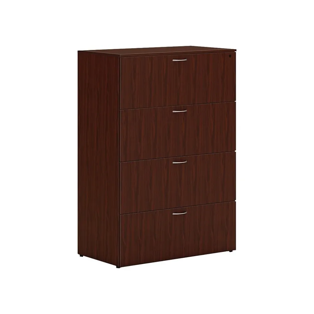 File Cabinets*HON Mod 4-Drawer Lateral File Cabinet, Locking, Letter/Legal, Traditional Mahogany, 36" (HLPLLF3620L4.LTM1)