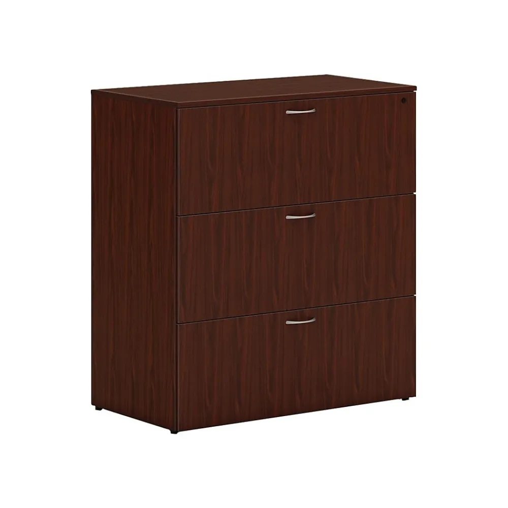 File Cabinets*HON Mod 3-Drawer Lateral File Cabinet, Locking, Letter/Legal, Traditional Mahogany, 36" (HLPLLF3620L3.LTM1)