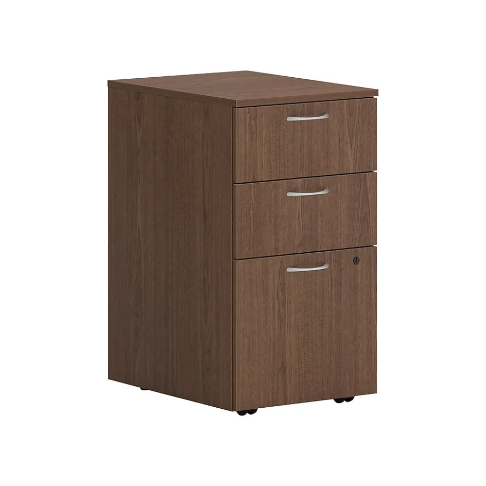 File Cabinets*HON Mod 3-Drawer Mobile Vertical File Cabinet, Letter/Legal Size, Lockable, 28"H x 15"W x 20"D, Sepia Walnut (PLPMBBFLE1)