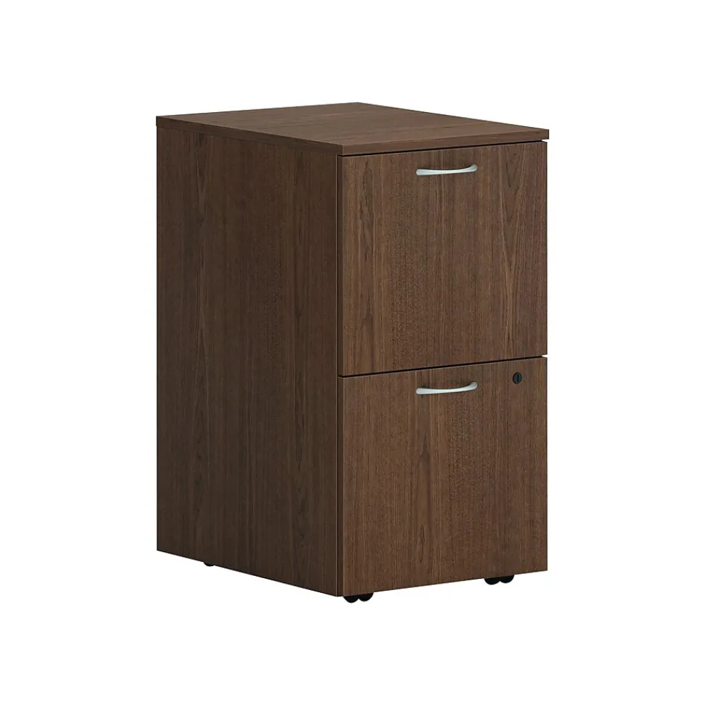 File Cabinets*HON Mod 2-Drawer Mobile Vertical File Cabinet, Letter/Legal Size, Lockable, 28"H x 15"W x 20"D, Sepia Walnut (PLPMFFLE1)