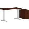 Standing Desks*HON Mod 60"W Adjustable Standing Desk with Mobile Storage, Traditional Mahogany (HLPLRW6024CHATBFTM1)