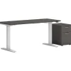 Standing Desks*HON Mod 48"W Adjustable Standing Desk with Mobile Storage, Slate Teak (HLPLRW4824CHATBFSL1)