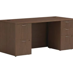 Computer Desks*HON Mod 66"W Double-Pedestal Desk, (HLPLDS66PSSE1) Sepia Walnut
