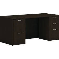 Office Desks*HON Mod 66"W Double-Pedestal Desk, (HLPLDS66PSJA1) Java Oak