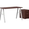 Office Desks*HON Mod 48"W Table Desk with Mobile Storage, Traditional Mahogany (HLPL4824BFTM1ALEGSLV)