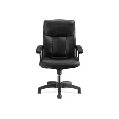 Office Chairs*HON SofThread Leather High-Back Executive Chair, Center-Tilt, Fixed Arms, Black (BSXVL151SB11)