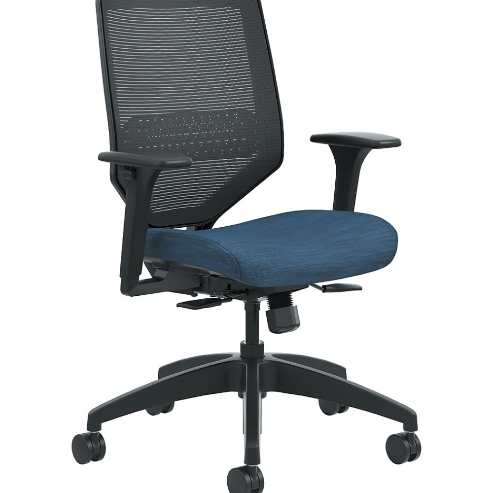 Office Chairs*HON Solve ilira-Stretch Mesh/Fabric Mid-Back Task Chair, Black/Midnight