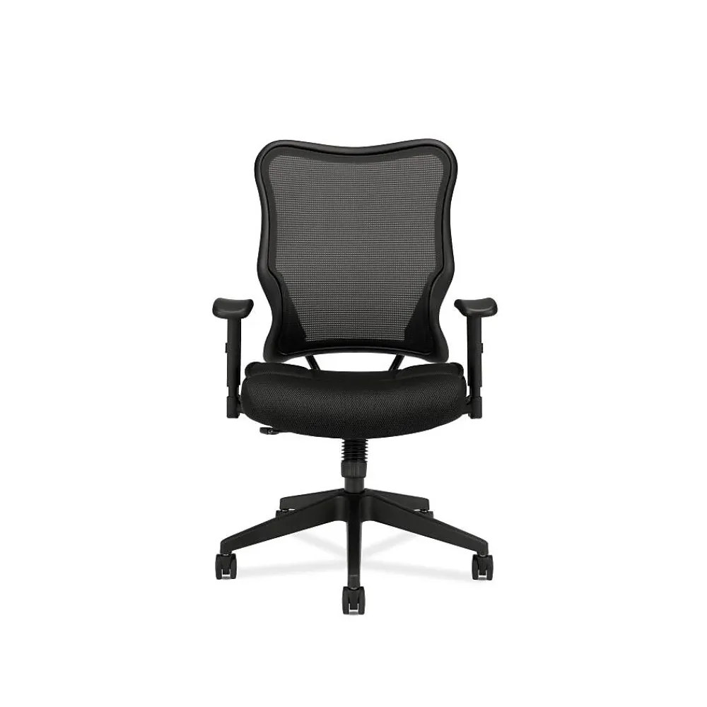 Office Chairs*HON Wave Mesh High-Back Task Chair, Synchro-Tilt, Adjustable Arms, Black Sandwich Mesh Seat (BSXVL702MM10)