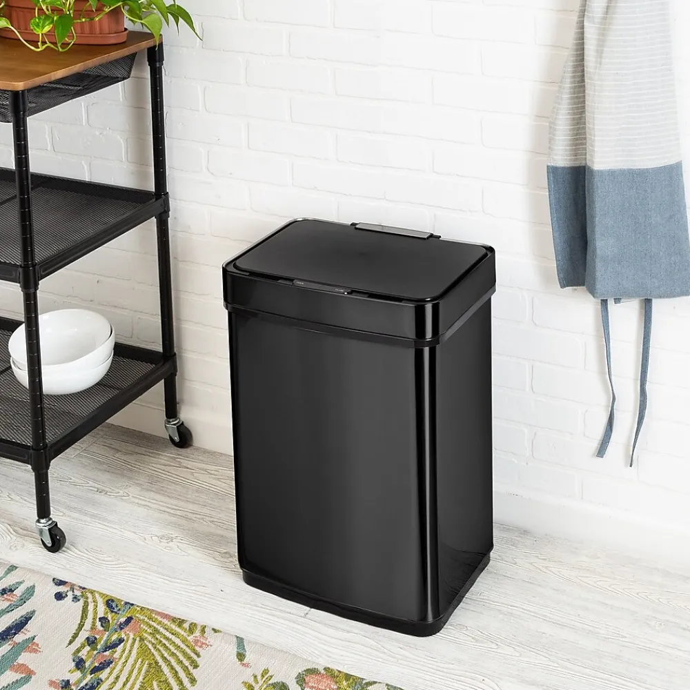 Motion Sensor Steel Indoor Trash Can with Automatic Lid, 13.2 Gallon, Black (TRS-08415)<Honey-Can-Do Clearance