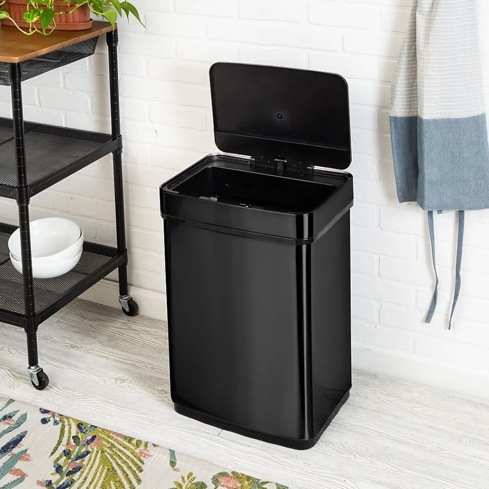 Motion Sensor Steel Indoor Trash Can with Automatic Lid, 13.2 Gallon, Black (TRS-08415)<Honey-Can-Do Clearance