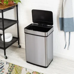 Motion Sensor Steel Indoor Trash Can with Automatic Lid, 13.2 Gallon, Silver (TRS-08414)<Honey-Can-Do Clearance